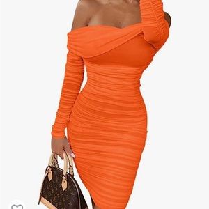 Women's Sexy Elegant Ruffle Long Sleeve Off
Shoulder Ruched Party Mini Dress